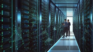 2 Personen stehen in einem Serverraum